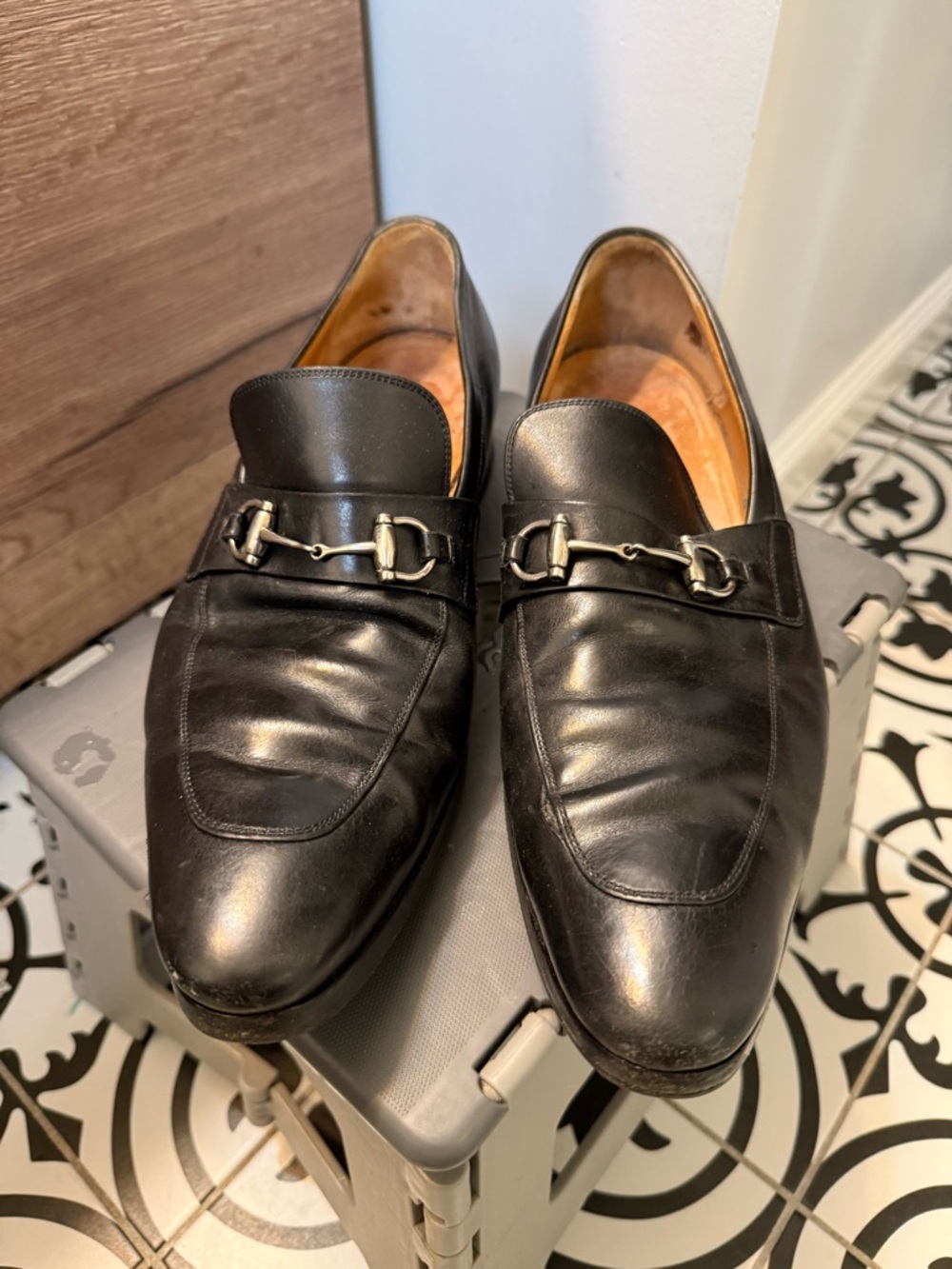 Mens Gucci Black Leather HorseBit Loafers